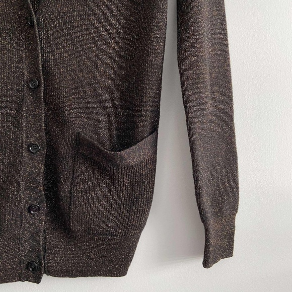 WILFRED SILK CASHMERE CARDIGAN METALLIC BROWN GOLD HOLIDAY QUIET LUXURY ARITZIA - Picture 5 of 7